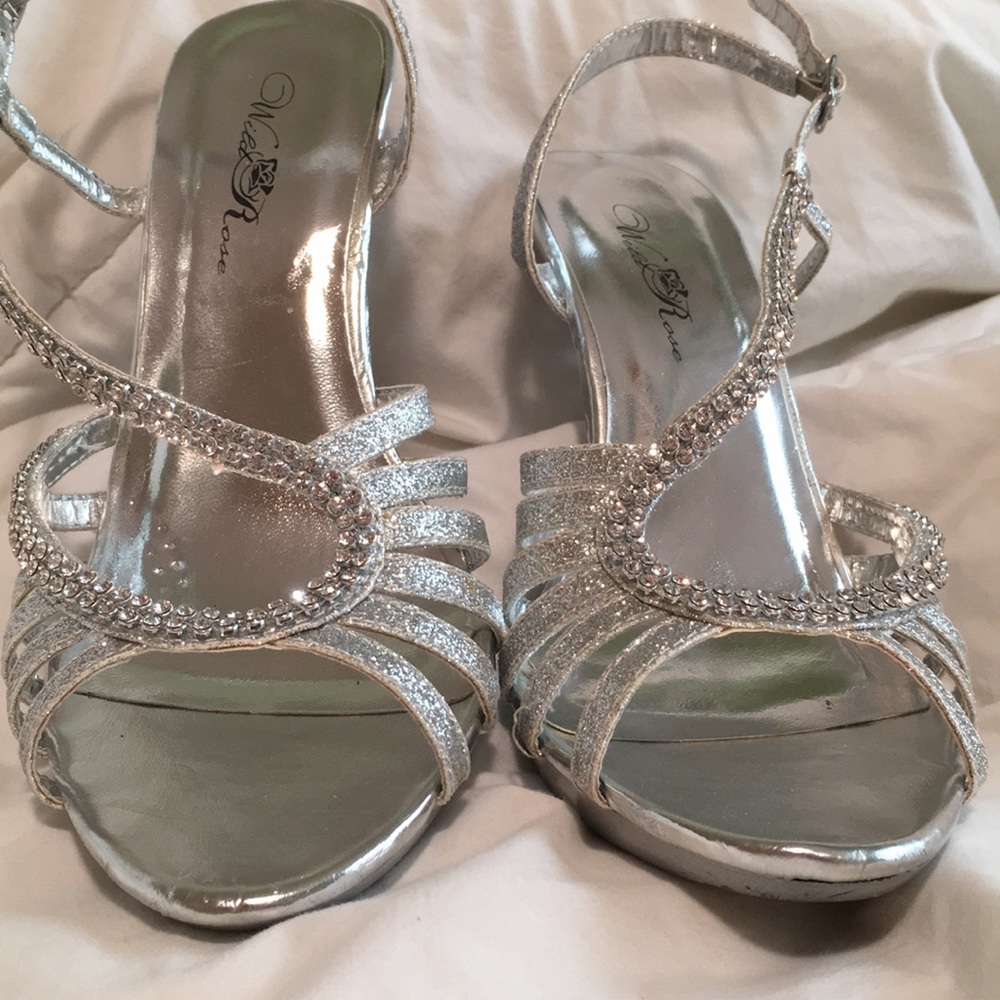 Wild Rose Silver Jeweled Heels